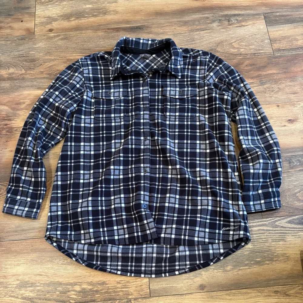 Women’s Eddie Bauer Black & White Fleece Button Up Shirt size XL